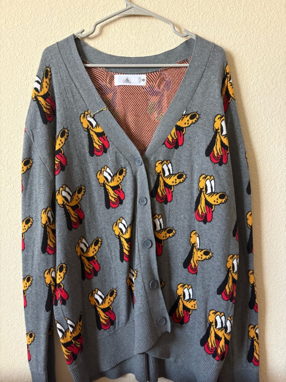 Disney Store Pluto 90th Anniversary Varsity Grey Cardigan Adult Men’s XL—NWT